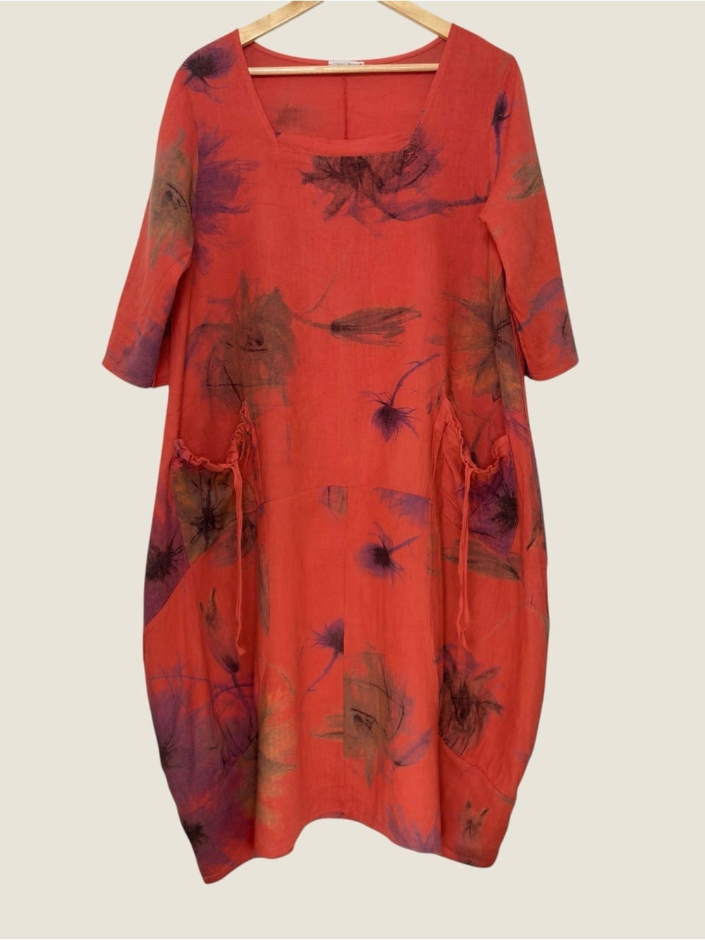 Cristina Vergani Italy Linen Ballon Dress S Muted Orange Oversized Lagenlook